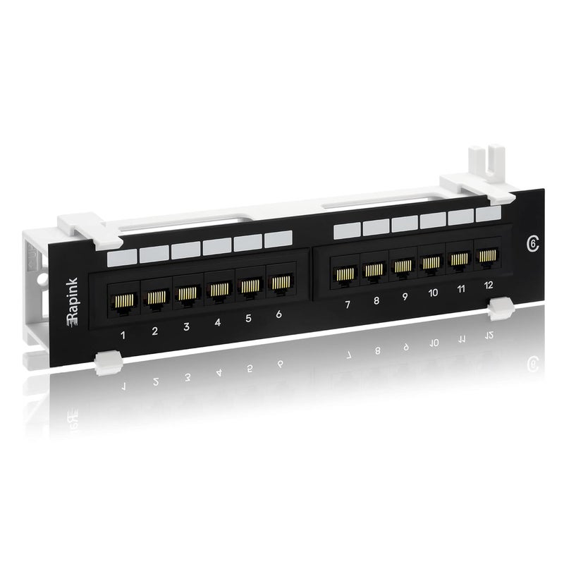 Rapink Patch Panel 12 Port Cat6 10G Support, Network Patch Panel UTP 10-Inch, Wallmount 1U Ethernet Patch Panel Punch Down Block for Cat6, Cat5e, Cat5 Cabling - Image 1